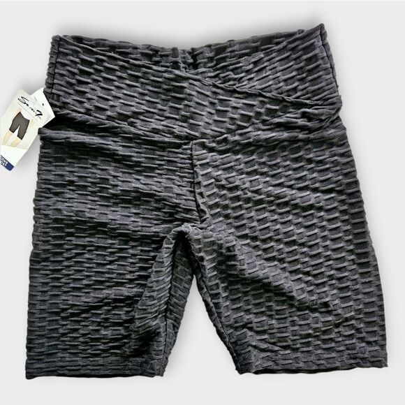 NWT Seven7 Scrunch Butt Anti Cellulite Honeycomb Texture Biker Shorts In Black M - Picture 2 of 10
